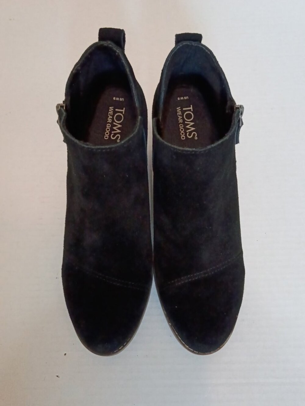 TOMS Goldie Black Suede Wedge Ankle Booties Women’s Size 9